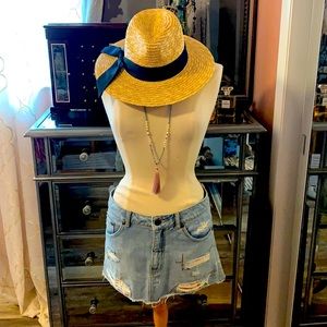 Free People Distressed Denim Mini Skirt